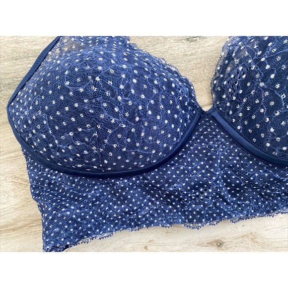 Maidenform 36C Casual Comfort Wireless Convertible Bralette Blue Polka Dot New - Picture 2 of 5
